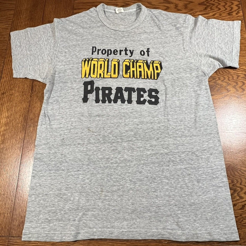 VTG 70's Single Stitch Pittsburgh Pirates World Champs T-Shirt Large MLB